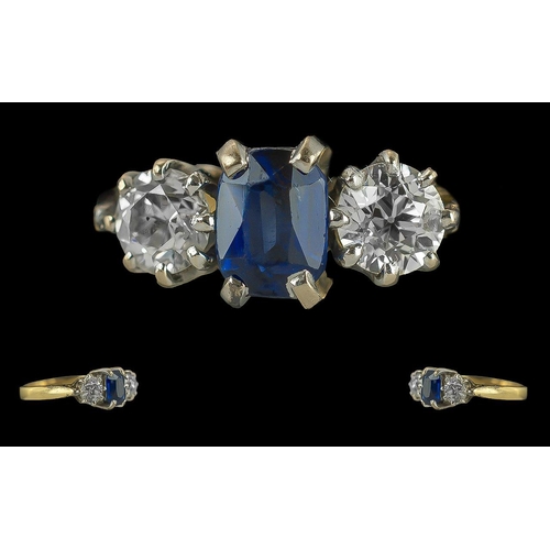 34A - Ladies - Pleasing 18ct Gold 3 Stone Sapphire and Diamond Set Ring. Full Hallmark to Interior of Shan... 