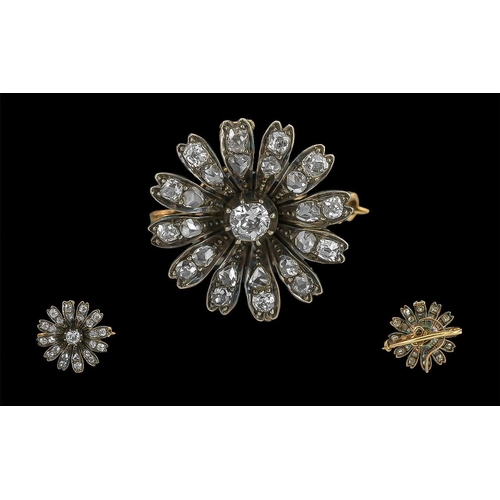 36 - Victorian Period 1837 - 1901 Excellent 18ct Gold Diamond Set Small Brooch, set with 24 old cut diamo... 