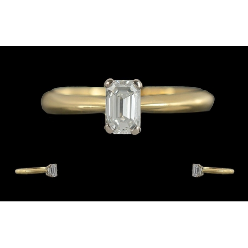 360 - Ladies 18ct Gold Single Stone Diamond Set Ring. Marked 18ct to Interior of Shank. The Emerald Step-c... 