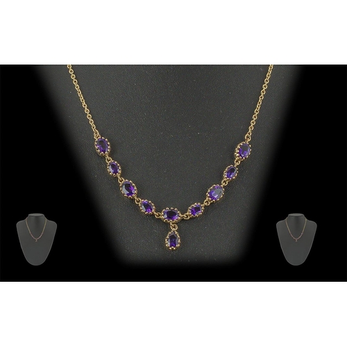 366 - Antique Period Good Quality Ladies 9ct Gold Amethyst Set Necklace, Marked 9ct. Amethyst of Excellent... 