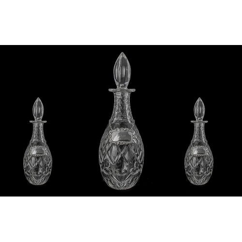 383 - Crystal Cut Glass Decanter With Stopper, Together With a 925 Silver Port Label. Beautifully Decorate... 