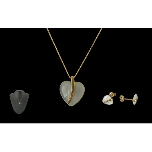 387 - 9ct Gold Pendant & Matching Earrings, heart shaped stone with gold bar decoration, suspended on a go... 