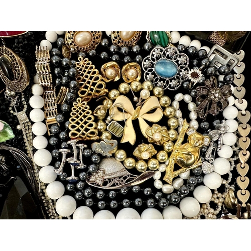 437 - Box of Quality Vintage Costume Jewellery, including chains, pearls, beads, crystal set necklaces, ea... 