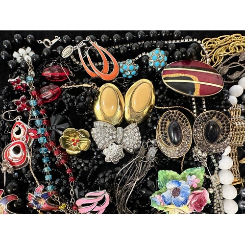 437 - Box of Quality Vintage Costume Jewellery, including chains, pearls, beads, crystal set necklaces, ea... 