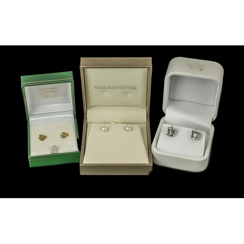 454 - Two Pairs of Ladies Earrings, comprising a pair of 9ct gold Shamrock stud earrings, together with a ... 