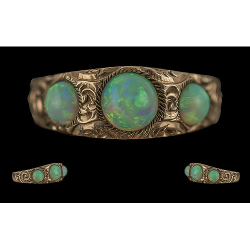 50A - Antique Period Ladies 18ct Gold 3 Stone Opal Set Ring, Not Marked but Tests 18ct. The 3 Well Matched... 