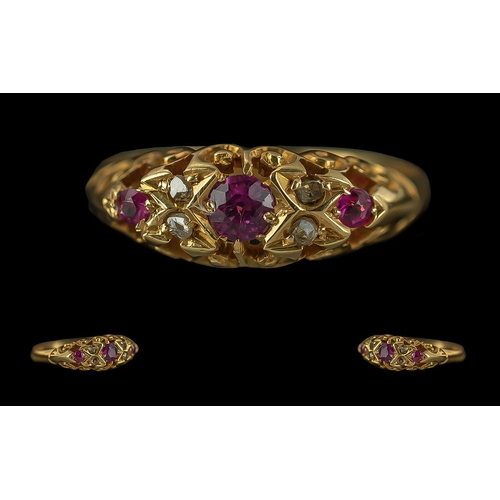 55A - Edwardian Period 18ct Gold Ladies Ruby and Diamond Set Ring, Pleasing Design / Setting. Full Hallmar... 