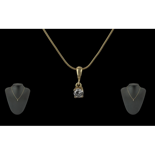 56 - Ladies 14ct Gold Single Stone Diamond Set Pendant / Drop, Marked 14ct, Attached to a 9ct Gold Chain.... 