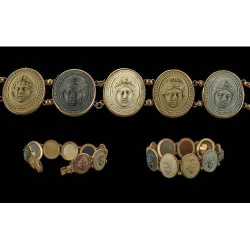 60A - Victorian Period 1837 - 1901 Fine Quality 9ct Gold Bracelet Set with Lava Cameos ( 9 ) Each Depictin... 