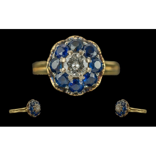 63 - Ladies - Pleasing 18ct Gold Sapphire and Diamond Cluster Ring, Full Hallmark to Interior of Shank. T... 