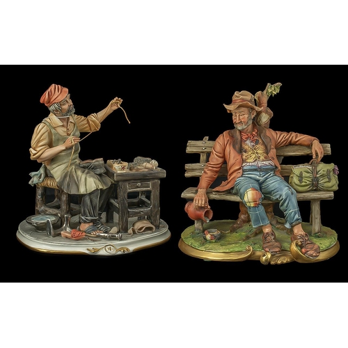 650 - Two Capodimonte Porcelain Figures to include  The Shoemaker by Cortese and a tramp on a bench. One W... 