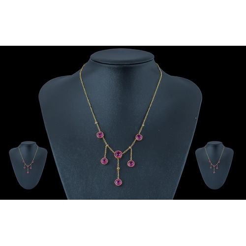 7 - Antique Period Attractive 15ct Gold Pink Tourmaline Set Necklace, Marked 15ct. Tourmaline's of Excel... 