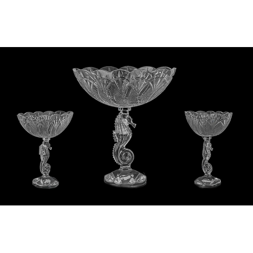 750 - Waterford - Superb Quality Figural Cut Crystal ' Sea Horse ' Pedestal Centrepiece Bowl of Large and ... 