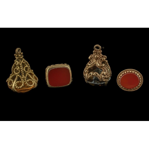 76 - A Small Collection of 9ct Gold Hardstone Set Fobs ( 4 ) In Total. With Hallmarks and In Good Conditi... 