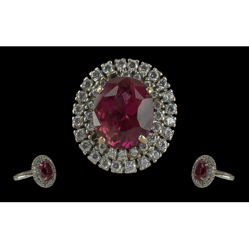 82 - Ladies 18ct Gold Attractive 18ct White Gold Diamond and Rubellite Tourmaline Set Cluster Ring, marke... 