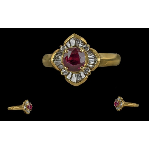 87 - Ladies Pleasing Quality 14ct Gold Ruby and Diamond Set Dress Ring, full hallmark to interior of shan... 