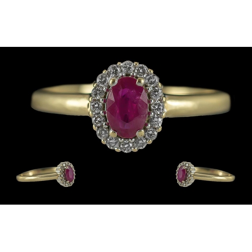 93 - Ladies Attractive 9ct Gold Ruby and Diamond Set Cluster Ring, Full Hallmark to Interior of Shank. Th... 