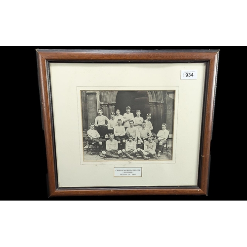 934 - Oxford University/Rugby Interest - Original Photograph of the 1892/1893 Christchurch College Oxford ... 