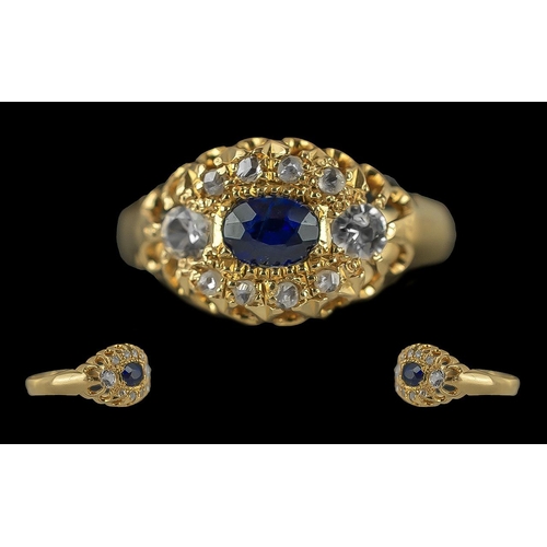 97 - Antique Period Ladies Fine Quality 18ct Gold Sapphire and Diamond Set Dress Ring, full hallmark for ... 