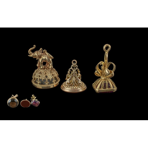 50 - Antique Period Collection of 9ct Gold Ornate Gem Set Seals ( 3 ) In Total. All Fully Hallmarked. Fea... 