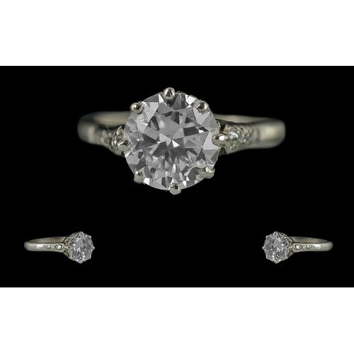 50A - Ladies Excellent 18ct White Gold & Platinum Single Stone Diamond Set Ring, with diamond set shoulder... 