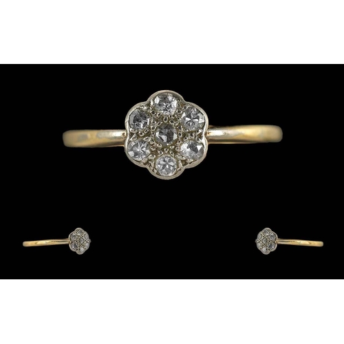 339 - Antique Period Ladies 18ct Gold Petite Diamond Set Cluster Ring, Marked 18ct to Interior of Shank, T... 