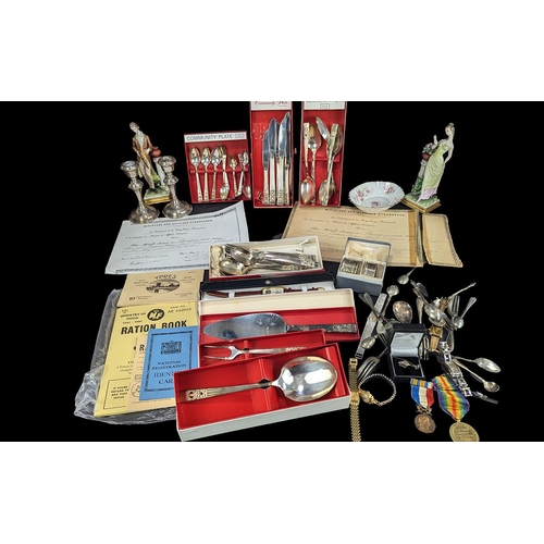 1564 - Box of Miscellaneous Items, including two Capo Dimonte figures, boxed and loose flatware, low value ... 