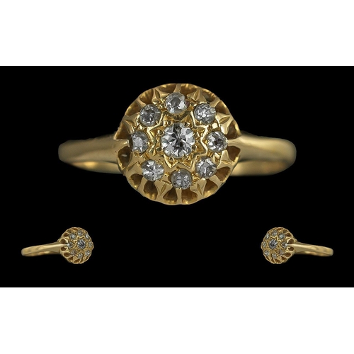 290 - Antique Period Ladies 18ct Gold Diamond Set Cluster Ring, Raised Open Setting, Marked to Interior of... 