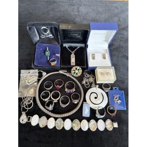 346 - Mixed Bag of Silver Jewellery, Includes Necklaces, Bangle, Rings, Ortak, Paul Kennedy Earrings etc, ... 