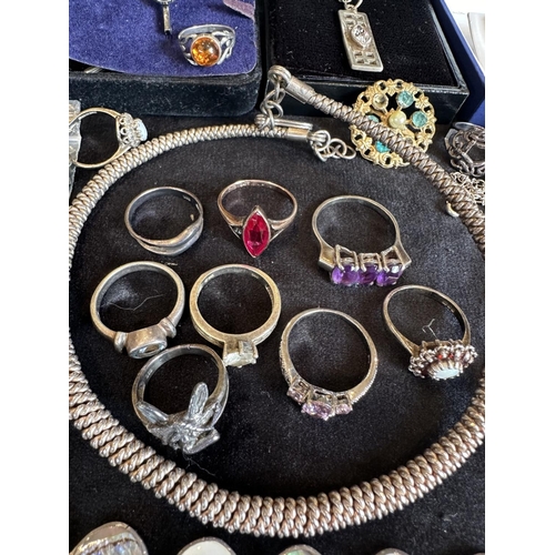 346 - Mixed Bag of Silver Jewellery, Includes Necklaces, Bangle, Rings, Ortak, Paul Kennedy Earrings etc, ... 