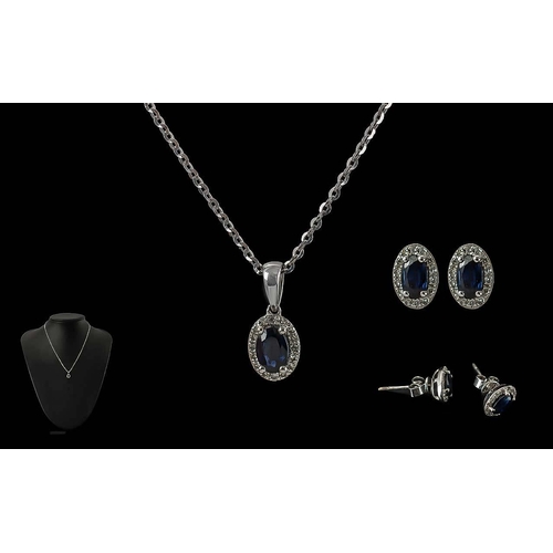 60A - Ladies 9ct Gold Diamonds & Sapphires Set Pendant, Necklace & Earrings Set. All Hallmarked for 9ct. B... 