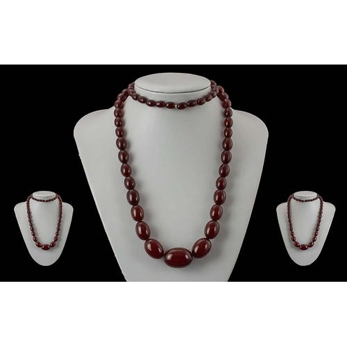 104 - Cherry Amber Graduated Beaded Necklace of Long Length. Weight 67.8 grams. Length 32 Inches - 80 cms.