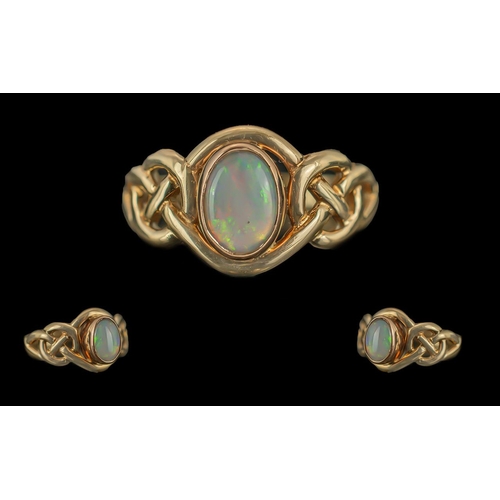 244 - Ladies - Pleasing 9ct Gold Single Stone Opal Set Ring, Full Hallmark to Interior of Shank, The Oval ... 