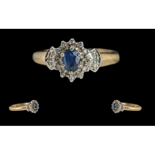 247 - Ladies Attractive 9ct Gold Sapphire and Diamond Set Dress Ring, Full Hallmark to Interior of Shank, ... 