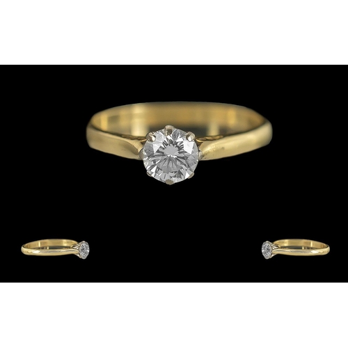 71 - Ladies 18ct Gold Single Modern Brilliant Cut Round Diamond Set Ring, Full Hallmark to Interior of Sh... 