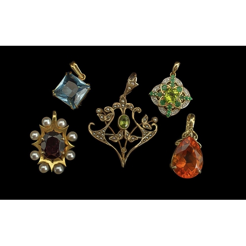 84 - A Fine Collection of 9ct & 15ct - Marked Gem Set Pendant, All Marked for Gold. Set with Peridots, Or... 