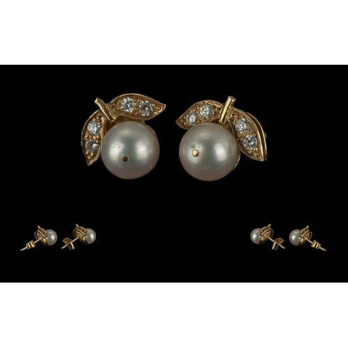 102A - 18ct Gold Diamond & Pearl Earrings, weight 5.51.