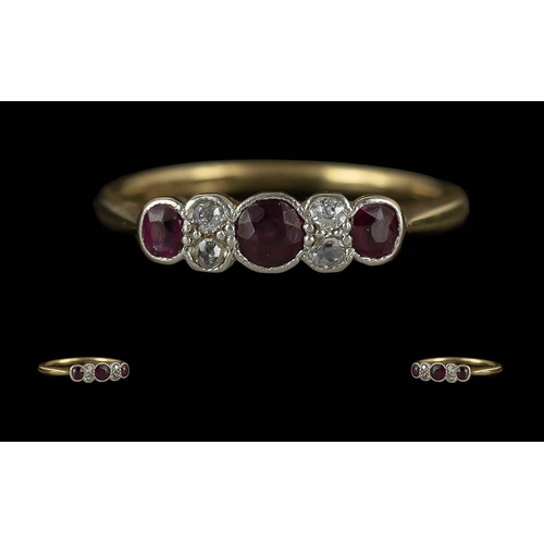 129A - 18ct Gold Antique Ruby & Diamond Ring, weight 3.10 grams.  Ring size N.