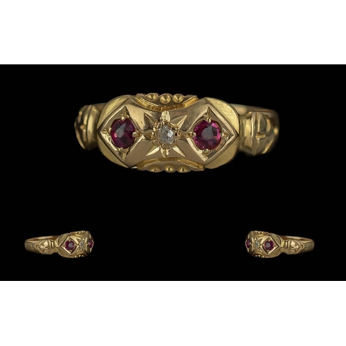 256 - 18ct Gold Antique Ruby & Diamond Dress Ring, weight 1.95 grams.  Ring size M.