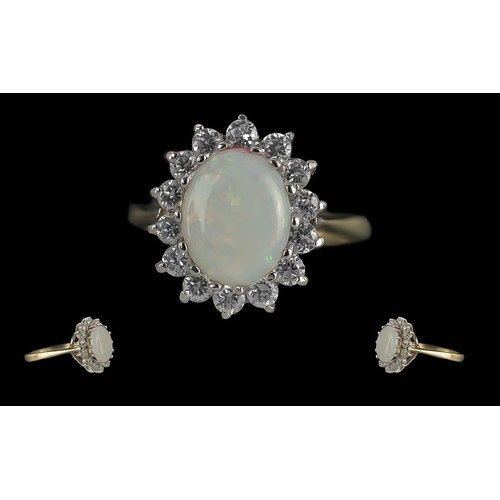 7A - Ladies 9ct Gold Diamond and Opal Set Cluster Ring, Flower head Setting. Full Hallmark to Interior of... 