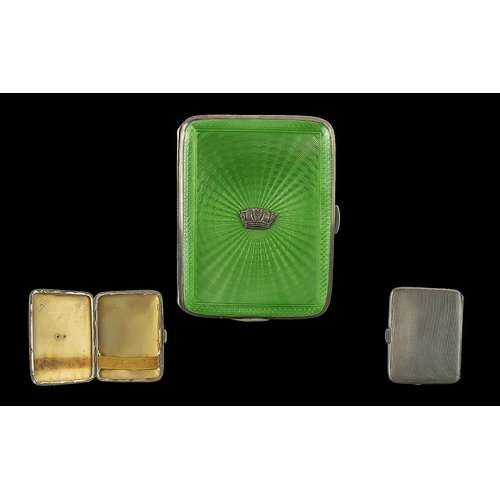 105 - Ladies - 1930'S Sterling Silver and Green Enamel Cigarette Case. Marked for Sterling Silver, Excelle... 