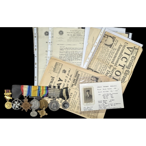 1301 - Collection of WWI Medals & Badges & Associated Ephemera, comprising five medals on a bar, British Wa... 