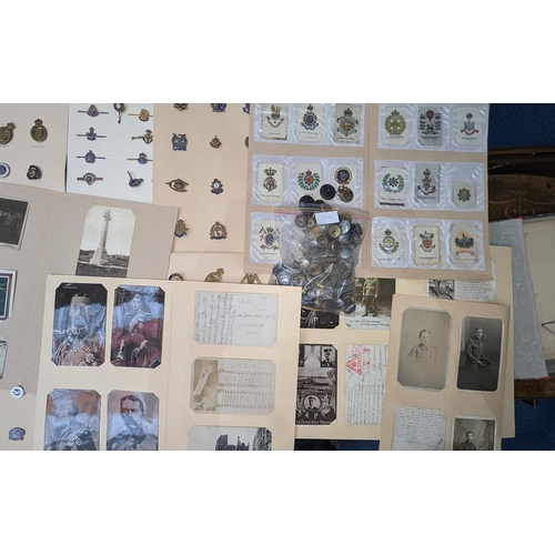 1302 - Collection of Militaria, comprising cloth badges, military photographs and postcards, together with ... 