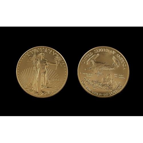 143A - USA 50 Dollar Gold Liberty Eagle 1 oz Fine Gold Coin, Date 1998. Purity 999 Fine, Mint Condition.