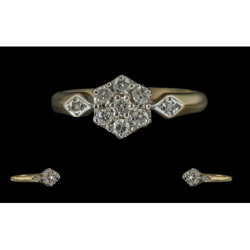 195 - 9ct Gold Diamond Cluster Ring, weight 1.88 grams, ring size O.