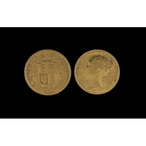 204 - Queen Victoria 22ct Gold Young Head Shield Back Full Sovereign - Date 1873, Die Number 1 ( one ) Ton... 