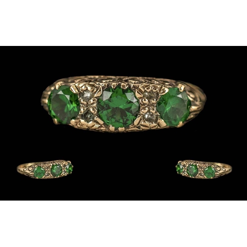 337 - Antique 9ct Gold Ladies Emerald and Diamond Set Ring. Not Marked but Tests 9ct. Emeralds of Bright G... 