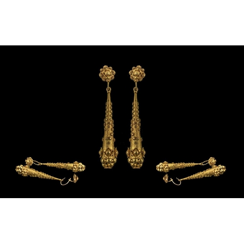 6 - Georgian 15ct Gold Long Drop Earrings ( Ornate ) c.1820's. They are Beautifully Made and Design, In ... 