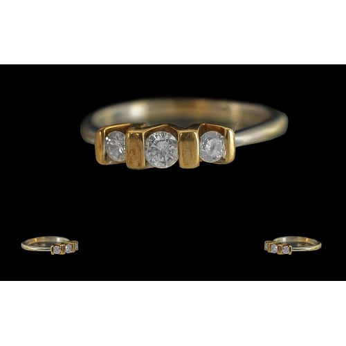 225 - Ladies - Pleasing 18ct Gold 3 Stone Diamond Set Ring, of Contemporary Design. Full Hallmark to Inter... 