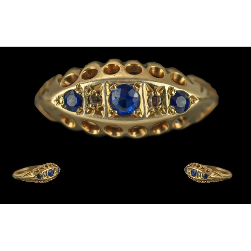 295 - Edwardian Period Ladies 18ct Gold Sapphire and Diamond Set Ring, Ornate Setting. Full Hallmark for C... 